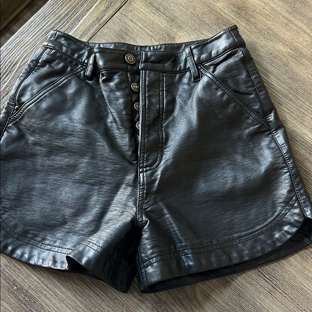 Free People Black Faux Leather Shorts